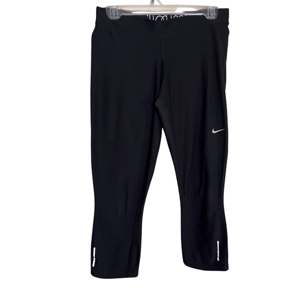 Nike Dri Fit Women’s Cropped Running Leggings Black Size Medium - Picture 1 of 7